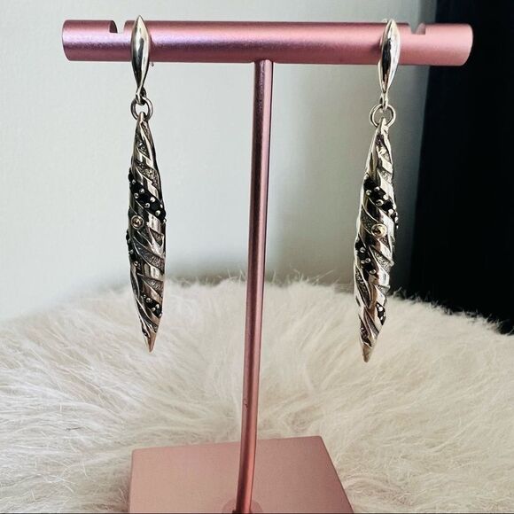 DEVATA Sterling Silver & 18K Gold‎ Black Spinel Animal Print Drop Earrings, NWT - Picture 8 of 16